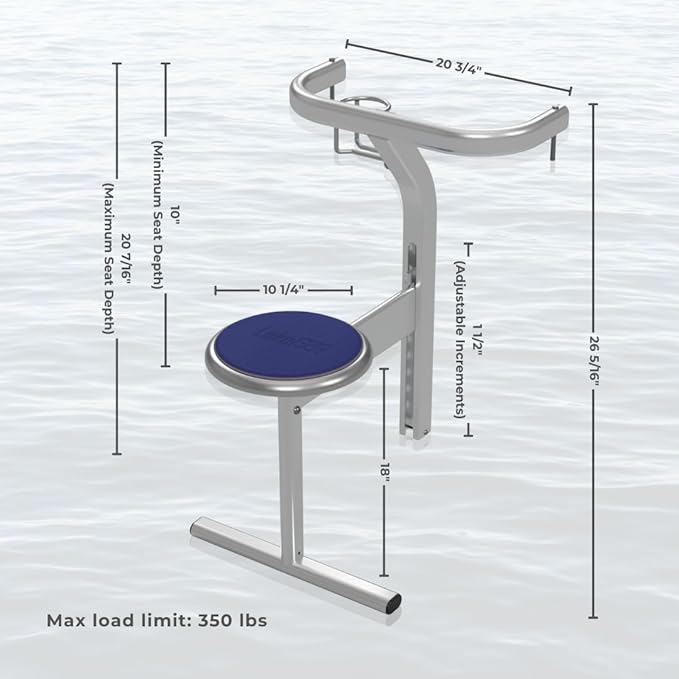 LakeEze Swim Stool (Navy Blue Pair) – Premium Dock Accessory for Water Seating – Adjustable Height for Docks Pools &amp Waterside Use – Built-in Cup Holder – UV-Resistant Durable Made in The USA