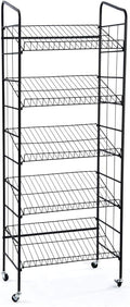 Displays2go BR5GSH24BK Rolling Baker's Display Rack with Five Angled Shelves