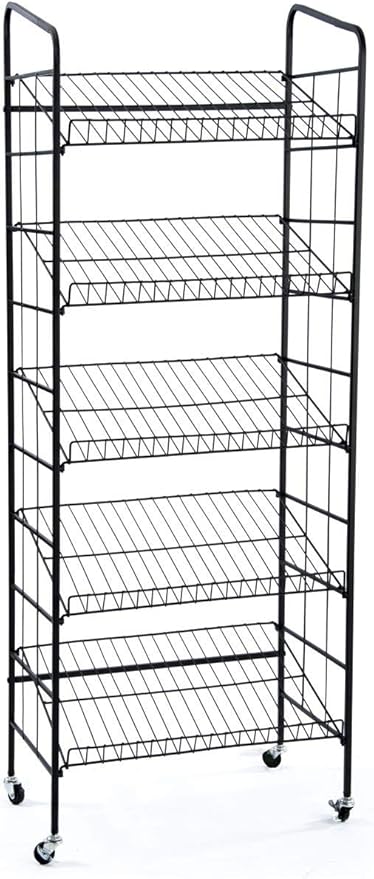 Displays2go BR5GSH24BK Rolling Baker's Display Rack with Five Angled Shelves