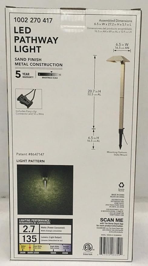 Hampton Bay Low-Voltage 2.7-Watt Sand Outdoor Integrated LED Landscape Modern Down Light Path Light