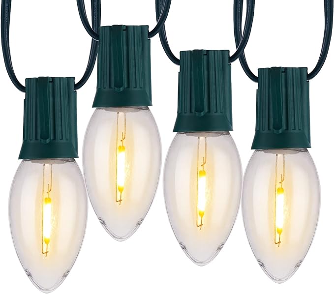 Vintage C9 LED Christmas Lights Outdoor 100 Feet C9 String Lights with 100 LED C9 Plastic Bulbs Waterproof Connectable Lights for Christmas Tree Roofline Garden Patio Backyard Decor Warm White