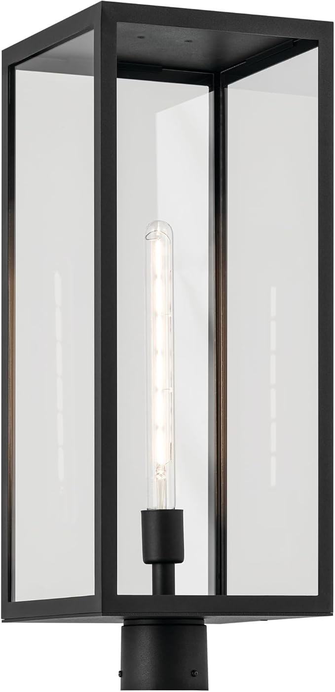 Kichler Branner 25.5 in. 1-Light Textured Black Luxe Updated Traditional Outdoor Post Light with Clear Glass for Walkways and Driveway