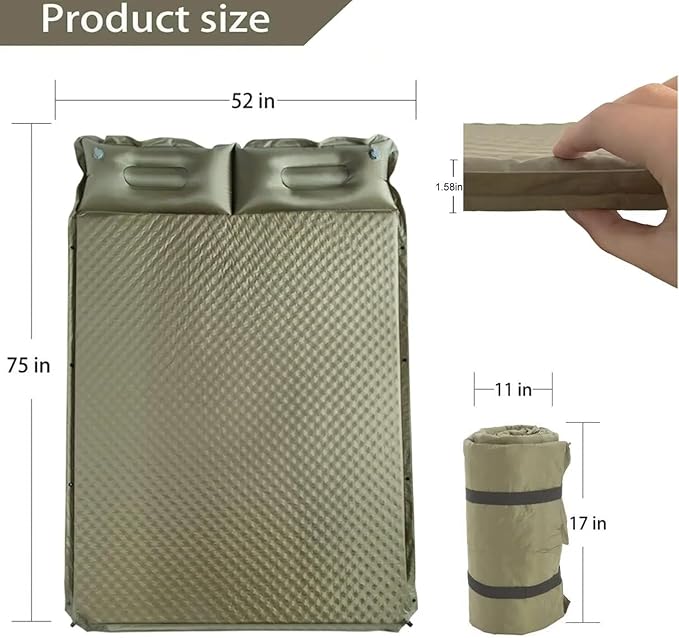 Sleeping Pad for Camping Air Mattress 2 Person Inflatable Mattress Suitable for Backpacking Hiking Tent Trap Traveling (Green)