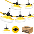 LED Construction String Light 50FT 65W 8000Lm Industrial LED String Work Lights with 5 Bulbs 5000K Linkable Work Lights Temporary Lighting for Construction Site Job Site Attic Crawl Space