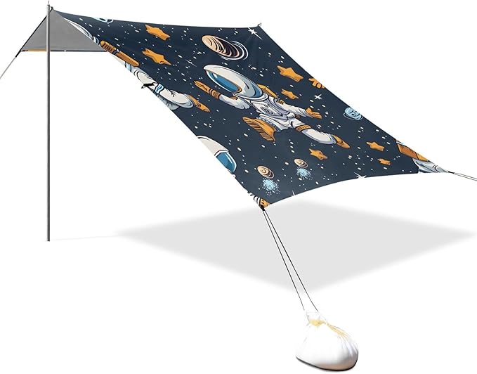 Cartoon Astronauts Camping Sun Shelter Beach Tent Portable Beach Sun Shade Outdoor Canopy for Camping Trips Fishing Picnic
