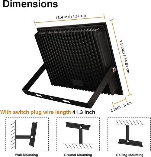 150W LED Flood Light Outdoor12000lm LED Work Lights with PlugIP66 Waterproof Security Lights6500K Daylight White floodlight for Basketball Court Parking Lots Playground Yard