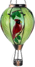 Large Hot Air Balloon Cardinal Solar Lantern Lights with Flame Green Glass Balloon Lantern Waterproof Outdoor Decor for Garden Yard Patio Birthday Mother's Day Gifts for Moms Women