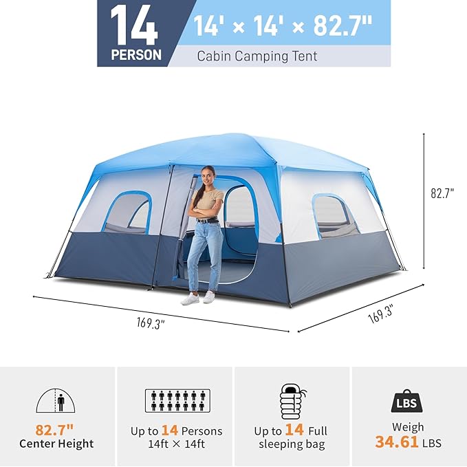 Outvita 8/10 Person Camping Tent Large 2 Room Family Tent with Weatherproof Instant Cabin Shelter with Rainfly &amp Carry Bag for Backpacking Hiking Car Traveling…