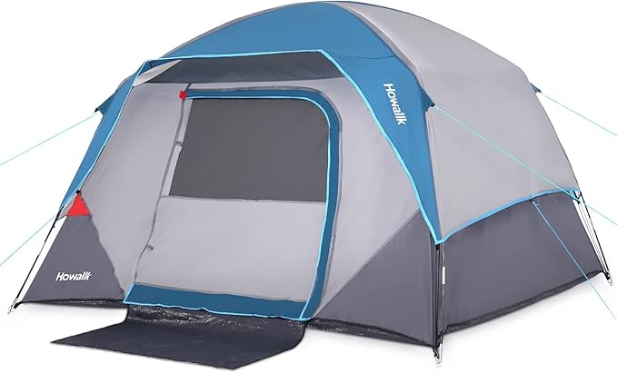 Camping Tent 4 Person Dome Tents Easy Set Up Waterproof Tent with Carry Bag Mesh Door Portable Family Tent with Rainfly for for Traveling and Family Hiking Blue