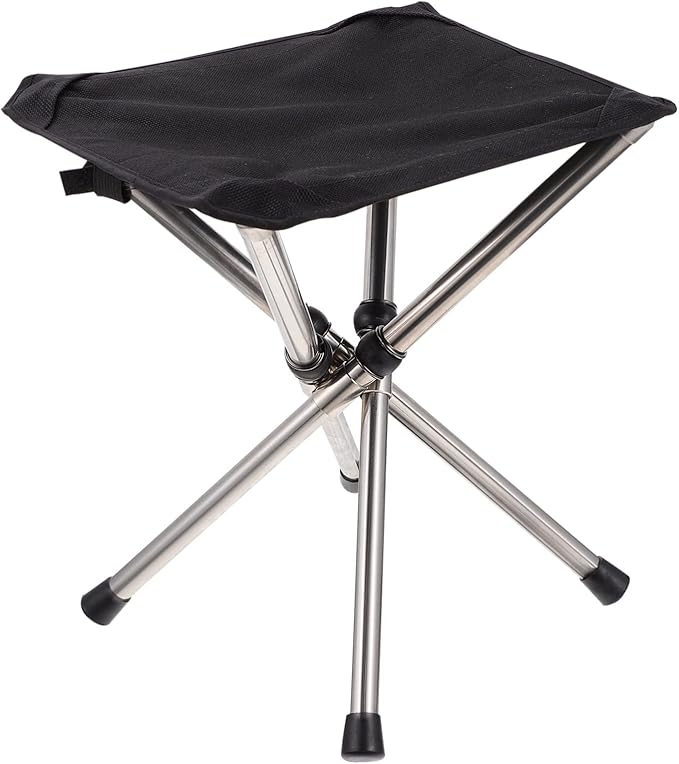 Yardwe Portable Outdoor Folding Stool Stainless Steel Camping Chair Adjustable Height Fishing Stool Lightweight for Hiking Travel and Picnics