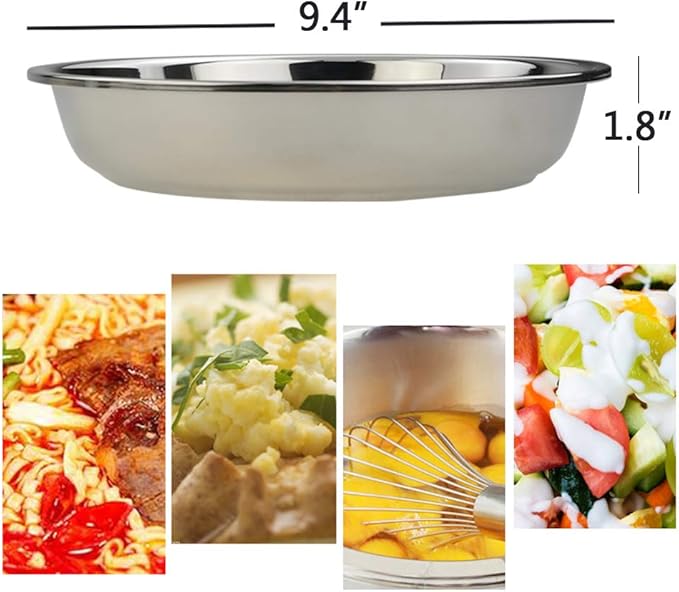 Anbers 18/10 Stainless Round Dinner Plates Dishes 9.4-INCH Camping Plate 4 Packs