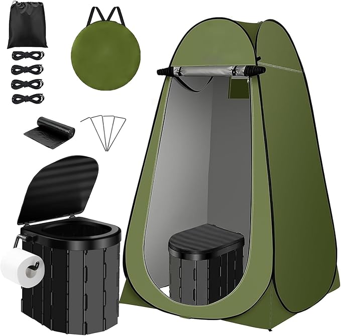 Portable Toilet Kit Camping Toilet with Pop-Up Privacy Tent Toilet Bags Washable Portable Outdoor Showers Changing Rooms