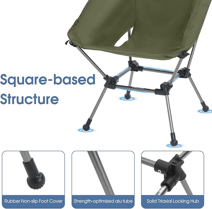MOON LENCE Portable Camping Chair Plus Larger &amp Roomier Compact and Lightweight Still Folding Chair for Backpacking &amp Hiking 330Lbs Capacity (Moss Green-2pack)