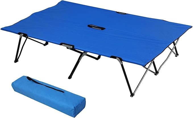 Outsunny 2 Person Folding Camping Cot for Adults 50 Extra Wide Outdoor Portable Sleeping Cot with Carry Bag Elevated Camping Bed Beach Hiking Blue