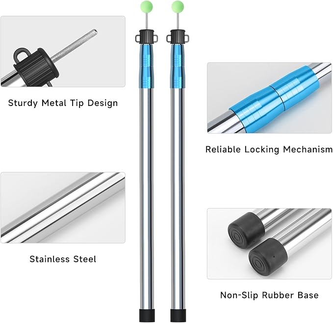 KOMCLUB Telescoping Tent Tarp Pole Adjustable Tarp Poles 3 Section Heavy Duty Canopy Poles Stainless Steel Portable Camping Poles 33-86.61 for Hiking Car Canopy Awning 2Pcs Set (Blue)