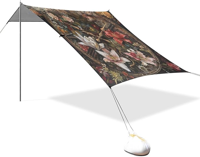 Lily Valley Clock Beach Tent Sun Shelter 9.2' x 10.5' Beach Canopy with 4 Sandbags 4 Stability Poles Sand Shovels - Tent Canopy for Beach Camping Fishing Picnics
