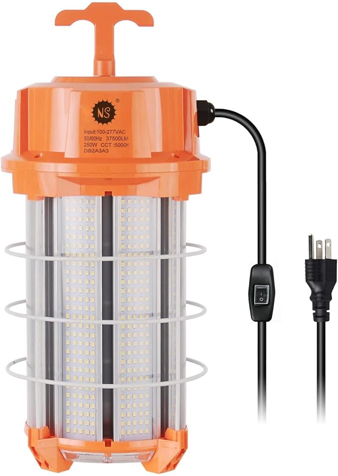 250W LED Temporary Work Light 37500 Lumens Construction Lights 5000K Portable Linkable IP65 High Lumen Super Bright Durable Job Site Lighting with ON/Off Button for Indoor and Outdoor Area Lighting