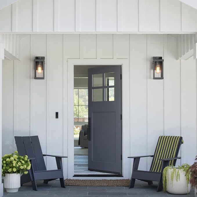 mirrea 11 Classic Outdoor Wall Sconce 1 Light in Matte Gray Rectangular Metal Frame and Clear Glass Shade Waterproof Porch Light Patio Light Pack of 2