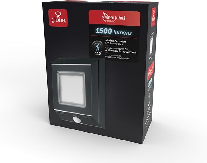 Globe Electric 110-Degree 15W Slim Black 500-1000-1500 Lumens Hardwired Motion Activated Outdoor Integrated LED Security Light Outdoor Outside House Lights