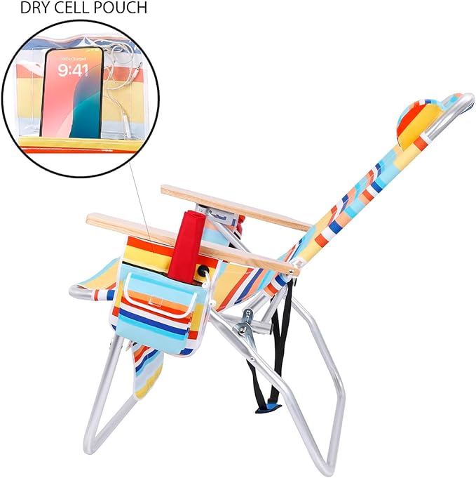 Deluxe XL Tall 17 Inches High Seat Beach Chair for Adults Heavy Duty Aluminum Frame Wide Plus Size 300 lb Capacity