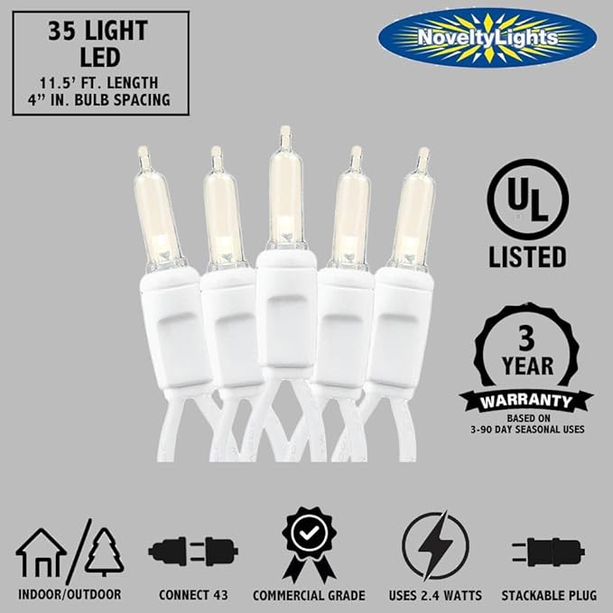 Novelty Lights Vintage Style T5 Blue LED Christmas Lights 11.5 Feet White Wire String of 35 Mini Bulbs UL Listed Indoor/Outdoor Tree Lighting