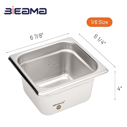 6 Pack Hotel Pans 1/6 Size 4 Deep NSF Commercial Stainless Steel Pan Steam Table Pan Catering Food Pans