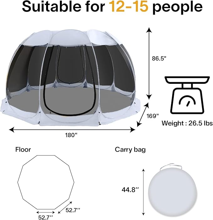 Alvantor Pop Up Screen House Gazebo with Mosquito Netting Instant UV Resistant Sun Shelter for Patio &amp Backyard Portable Canopy Tent for 2-10 Person