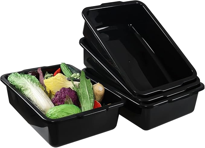 4 Pack 32 L Commercial Bus Tubs Large Rectangle Dishpan Wash Basin Tub Black