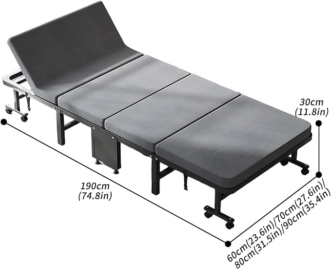 Camping Cots for Adults with 8 Universal Wheels 6-Position Adjustable Backrest Folding Bed Easy to Store and Save Space Camping Cot Suitable for Office Home Hospital(White190x70x30cm)