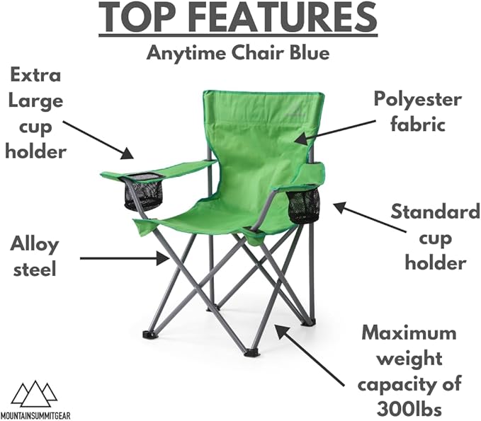MOUNTAIN SUMMIT GEAR Anytime Chair for Camping Sports and The Outdoors w/Carry Bag Camping Chairs for Adults Folding Chair for Outside (by Caddis Sports)