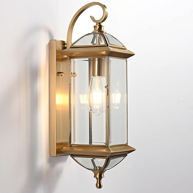 Milaii Copper Exterior Wall Light 20 H Outdoor Light Fixture Waterproof Wall Sconce Oil Rubbed Brass Porch Light with Clear Glass Lantern Wall Mount Lights for House Garage Patio Aisle