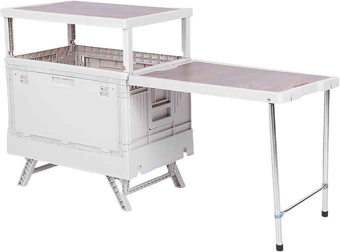 Folding Camping Storage Box with Table Board Multi Functional Collapsible Camp Kitchen Box Suitable for Outdoor Picnic Storage (White)
