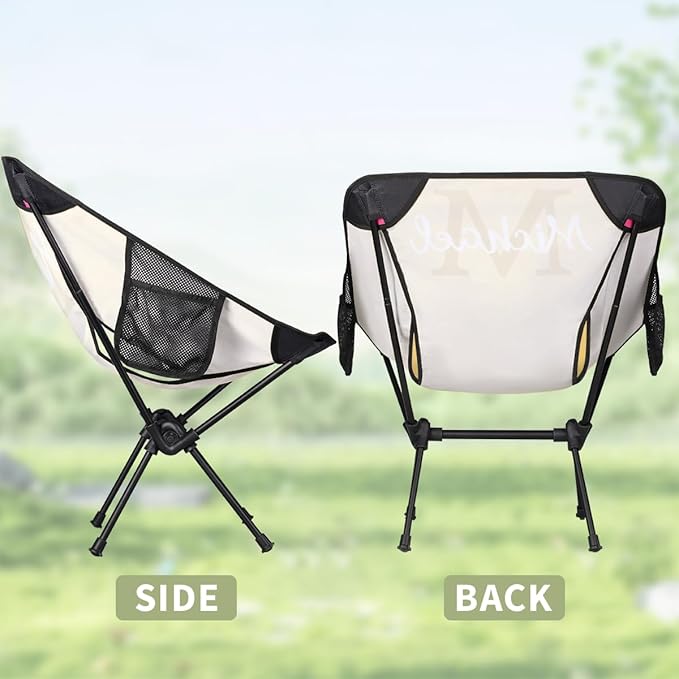 Custom Yellow Portable Camping Chair Personalized Backpacking Chair with Name Lightweight Foldable Chairs for Hiking Beach