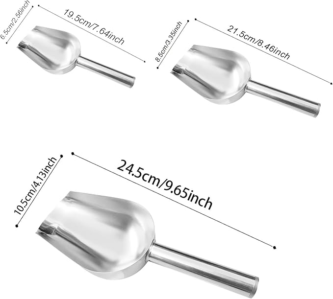 3PC Stainless Steel Scoop Set | Ice Shovel For Pet Grains | Multi-Use Commercial Kitchen Tool Rustproof