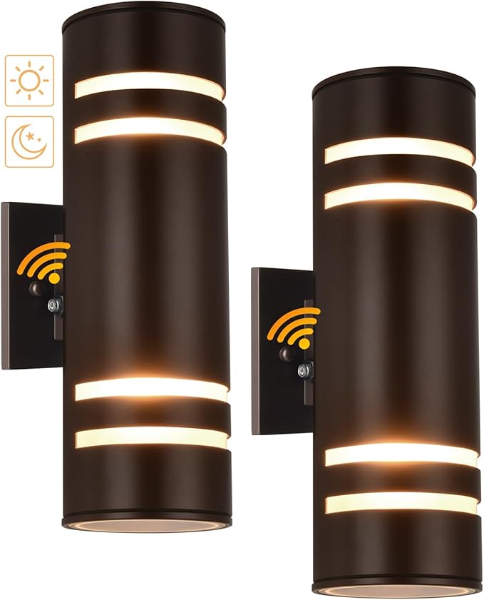Housen Solutions Dusk to Dawn Outdoor Wall Lights 2 Pack Waterproof Exterior Lighting Fixtures Up Down Porch Light Outside for House Garage Bronze