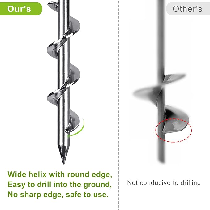 4 Pack Tent Stakes 12 Inch Heavy Duty Ground Anchors Fully Welded Spiral Earth Anchors for Camping Tents Trampolines Sheds Swing Sets Securing Animals