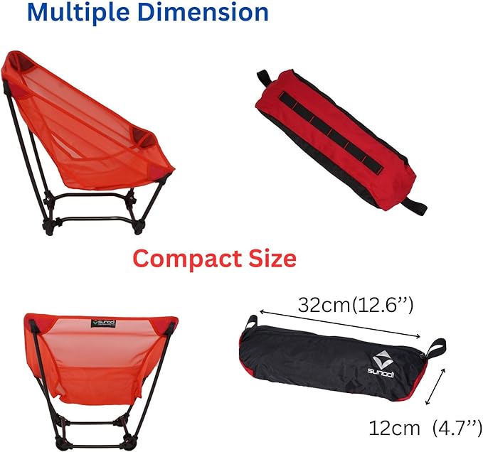 Ultralight Backpacking Chair Aluminium Alloy Legless Ground Chair Foldable Camping Chair for Adult Hiking Camping Picnic Fishing RV Balcony Paddleboard Beach Indoor (Red)