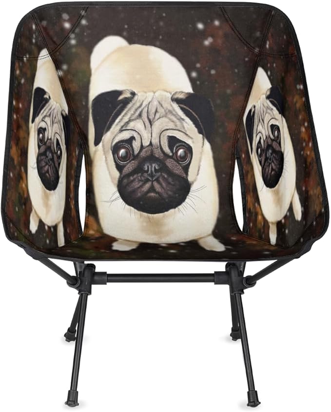 Cute Pug Dog Camping Chair Lightweight Portable Chairs for Adults Easy Installation Outdoor Foldable Camping Chair for Camping Fishing Hiking Picnic Beach