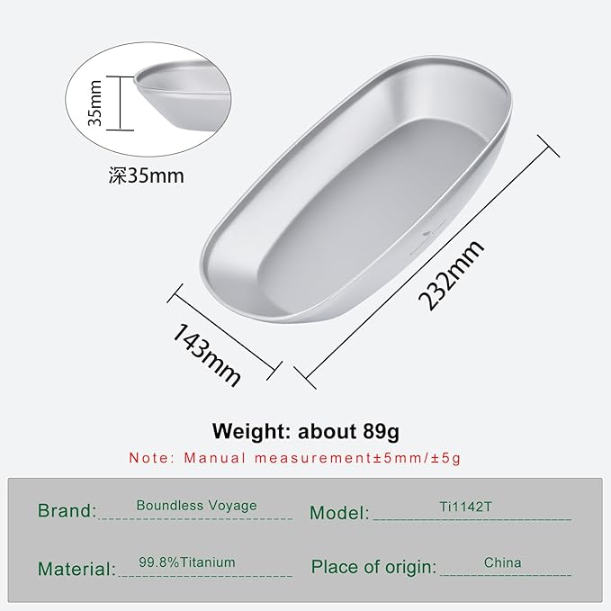 iBasingo 9.13 in Titanium Dinner Plates Camping Metal Service Dishes Lightweight Portable Outdoor Indoor Single-layer Durable Bread Dessert Vegetables Fruit Chips Kitchen Tableware Ti1142T-S