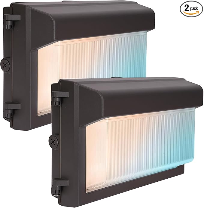 120W LED Wall Pack Light 2Pack Glass Lens LED Wall Lights with Photocell 4000/5000/6500K 3CCT 80/100/120W Selectable Commercial Outdoor Security Lighting for Building Parking Lot ETL Listed