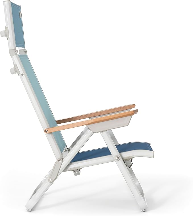 Veer Beach Chair - Durable Rust Resistant Beach Recliner (Reclines Fully Flat) with Breathable Fabric Towel Rack Flip Up Headrest and Backpack Straps