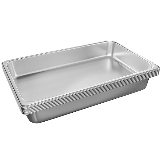 EGGKITPO Hotel Pans Full Size 6-Pack 4 Inch Stainless Steel Trays for Food Commercial Hotel Pan Food Containers Chafing Pans for Restaurant Buffet Party Supplies