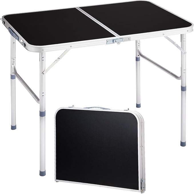 Outvita 3ft Portable Folding Camping Table Outdoor Waterproof Adjustable Height Table Aluminum Lightweight Suitcase Foldable Table for Picnic BBQ Beach Dining