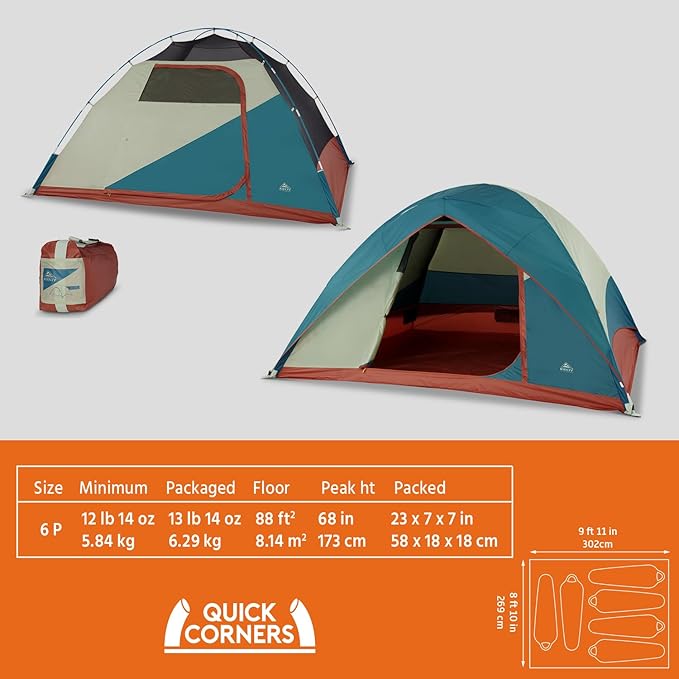 Kelty Discovery Basecamp Backpacking Tent 4 or 6 Person Camping Backpacking Shelter Large Capacity Fast Setup and Easy Tear Down Stuff Sack Included