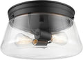 GLOBE Electric 44777 Aleyna 2-Light Outdoor Flush Mount Ceiling Light Matte Black Clear Glass Shade Bulb Not Included