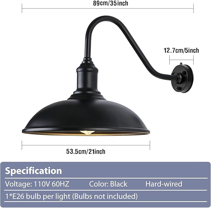 Dusk to Dawn Exterior Farmhouse Lighting 21 Barn Light Fixture for House with Anti-ponding Bottom Barn Gooseneck Lighting for Garage Patio Porch (21 Diameter 1 PC)