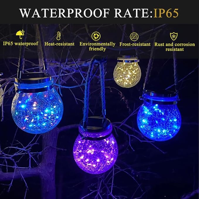 Solar Lanterns Outdoor  Warm White LED Waterproof Garden Hanging Lights for Patio Yard Lawn Pathway Bright Weather-Resistant String Lights (2 Pack RGB)