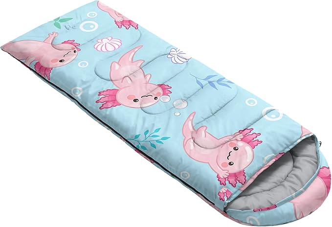 QOOMO Axolotl Cute Camping Sleeping Bags3 Season Warm &amp Cool WeatherLightweightWaterproof Sleeping Bags for Adults &amp KidsTravelingand Outdoors