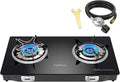 2 Burner Propane Stove 27200 BTU High-Efficiency Tempered Glass Auto-Ignition Gas Burner Stove Top with CSA Hose for Outdoor RV Camping Emergency Cooking