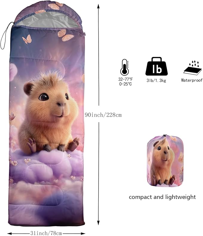 AILONEN Kawaii Panda Sleeping BagsLightweight &amp Waterproof3 Season Warm &amp Cool WeatherDreamy Purple Flower Animal Themed Sleeping Bags for BoysGirlsKidsAdults TravellingOutdoors